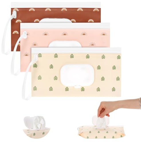 Nogeqi Lot de 3 sacs à lingettes humides, distributeur de lingettes humides, réutilisables, boîte à lingettes humides, sac à lingettes humides, sac à lingettes humides, sac à lingettes humides, pour