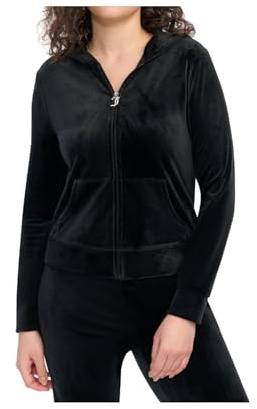 Juicy Couture Women's Hallow Bling Velour Track Jacket, Black, S