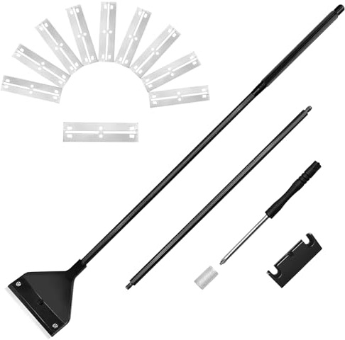 heqxwl Algae Scraper for Glass Aquariums, Stainless Steel Fish Tank Cleaner Tool with 10 Blades, 25.6 Adjustable Handle Aquarium Glass Cleaning Accessories