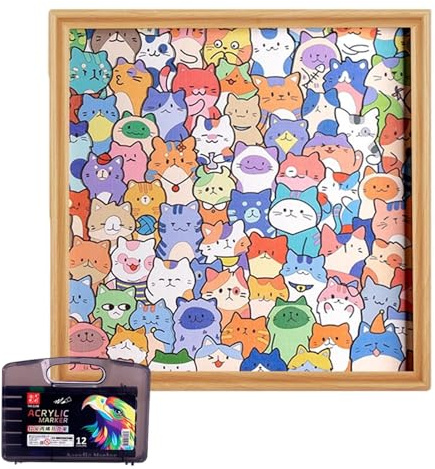 Marco de rompecabeza de Madera de Gato DIY, rompecabeza de Madera para Colorear con 36 marcadores, Marco de Fotos Hecho a Mano para pintars, rompecabezi de Gatos para Amantes de los Gatos
