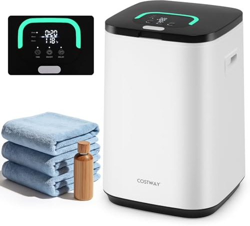 COSTWAY 18 L Calentador de Toallas Tipo Cubeta, Cubo Calienta Toallas con Pantalla LED y Apagado Automático, Cubo Calientatoallas Eléctrico de Baño para 2 Albornoces, Mantas, Pijamas