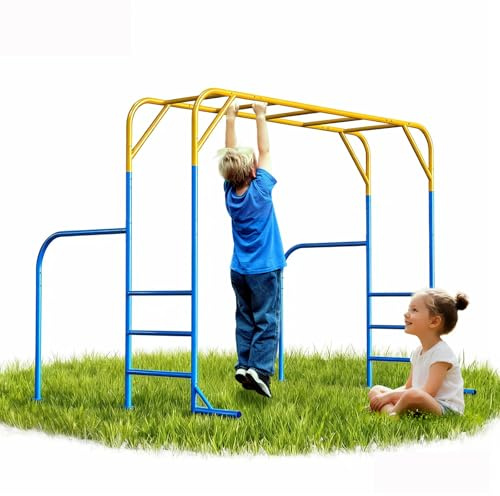 DOLEMODUO Monkey Bars for Kids, Outdoor Monkey Bar Set with Climbing Frame, Heavy-Duty Metal Playground Climbing Playset for Backyard, Kids Jungle Gym for Aged 3+