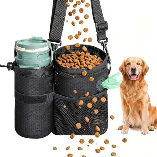 AiQInu Porta Premietti per Cani, Sacchetto per Cani con Bottiglia d'Acqua Staccabile, Borsa Addestramento con Dispenser, Cane Snack Borsa con Sacchetti per Cacca