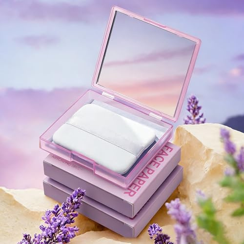 Oil Blotting Paper - 300 Sheets with Mirror, Puff & Refills, Absorbs Excess Face Oil, Controls Shine, Saves Makeup, The On-the-Go Essential for a Flawless, Matte Finish All Day (Purple)