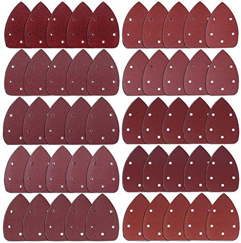 AUSTOR 50 Pieces Mouse Detail Sander Sandpaper Sanding Paper Hook and Loop Assorted 40/60/ 80/100/ 120/180/ 240/320/ 400/800 Grits