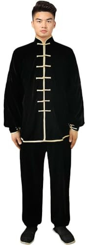 Tai-Chi Kleidung Anzug Verdickung - Kampfsport Kung Fu Taiji Qigong Wing Chun Shaolin Wushu Training Uniform Herbst Winter Morgengymnastik Bekleidung für Männer Frauen - Pleuche (Schwarz&Gelb, XL)