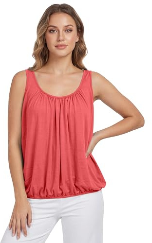 Love My Fashions® Women’s Vest Top Sleeveless Round Scoop Neck Tank Bubble Hem Straps Summer Vest Tops for Women UK Coral