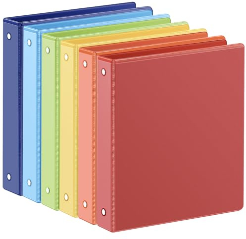SUIN 1-inch 3 Ring Binder with 2 Interior Pockets, 1''Durable Binders Holds US Letter Size 8.5'' x 11'' Paper - Versatile Binders for Office, Home, and School Use, 6 Pack, Assorted Rainbow Colors