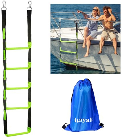 itayak 5 Step Boat Rope Ladder, Foldable Assist Boarding Outdoor Climbing Rope Ladder for Inflatable Boat, Pontoon Boat, Sailboat, Kayak, Motorboat, Canoeing