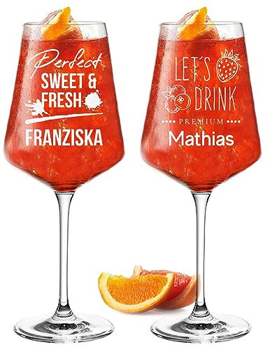 polar-effekt Leonardo Aperol Spritz 2-TLG Gläser-Set 560 ml mit Gravur - Geschenke für Frauen zum Muttertag - spülmaschinenfeste Trinkgläser für Lillet, Wein und Sangria - Motiv Perfect Sweet & Fresh