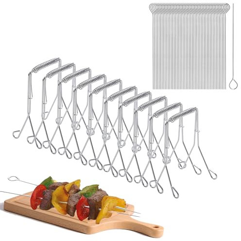 RUCUDIM Rouladenklammern aus Edelstahl 8 Stück Rouladenringe mit 20 Grillspieße, Wiederverwendbar Rouladen Klammern als Perfekte Alternative zu Rouladennadeln oder Rouladenspieße