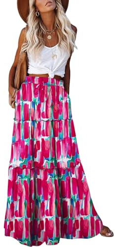 EARKOHA Womens Casual High Waist Tiered Paisley Print Long Maxi Skirt with Pockets, Z-rose Print, XXL