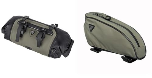 TOPEAK Unisex – Erwachsene Frontloader Lenkertasche, Schwarz-Grün, 50cm & Unisex – Erwachsene Toploader Rahmentasche, Grün, 23,5cm