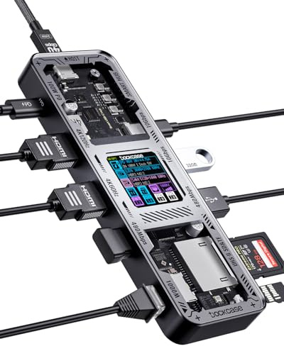 DOCKASE Smart USB C Hub 10 in 1 Entdecker Edition, Dual HDMI 4K@60Hz, PD 3.0 100W, RJ45 Ethernet, 2 USB 3.2, 2 USB 2.0, UHS-II SD/TF Kartenleser, USB C Dock für MacBook Pro/Air, Dell XPS, Schwarz