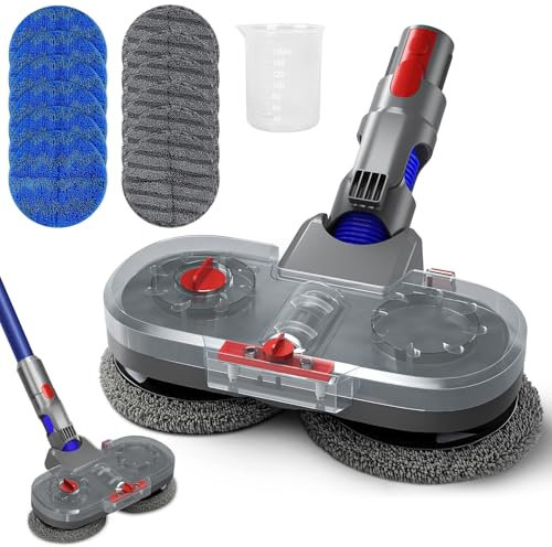 Tête de Vadrouille Electrique pour Dyson V7 / V8 / V10 / V11 / V15 Aspirateur, Vadrouille dyson Sol électrique avec Réservoir d'eau Amovible et 12 Vadrouilles Lavables (Gris)