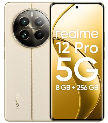 realme 12 Pro 5G Smartphone, 8 + 256 GB, procesador Snapdragon 6s Gen 1, cámara telescópica para Retrato de 50 MP, Pantalla con visión Curva 120 Hz, Pantalla de 6,7 Pulgadas, Beige(sin Adaptador)