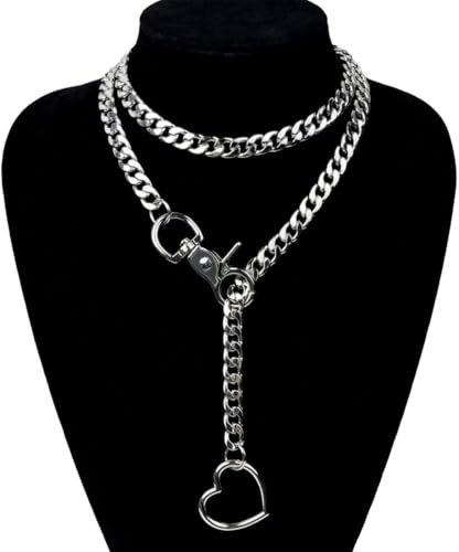 LAJUP Y2K Collier Ras-Du-Cou Pour Femme - Bijou Fantaisie - Chaîne À Maillons Argentés - En Acier Inoxydable - Bijou Pour Femme
