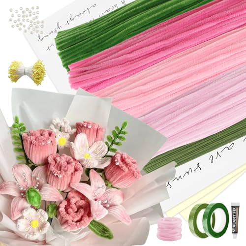 DBALL Limpia Pipas Para Manualidades 400 Piezas Limpiapipas Recortadas Multicolor Pipas Limpias Para Manualidades Regalos Y Decoración Del Hogar (Rosa + Verde)