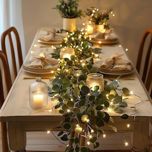 Twinkling Tree Olive Vine, 6ft Fairy Light Olive Vine Garland, Faux Vine Lights Artificial Greenery Garland, Battery Operated Prelit Lighted Artificial Garlands for Christmas Fireplace Mantle (2PCS)