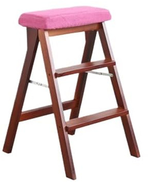 Taburete plegable de madera maciza, silla de escalera portátil para cocina, baño y oficina, banco alto en color rojo rosa y diseño que ahorra espacio