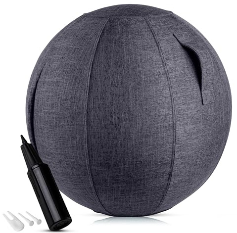 ONVAYA® Gymnastikball 65cm mit Bezug - Gymnastik Ball mit Pumpe - Rutschfester Yoga-Ball - Stabiler Sitzball für ergonomisches Sitzen - Hochwertiger Fitnessball & Schwangerschaftsball Grau
