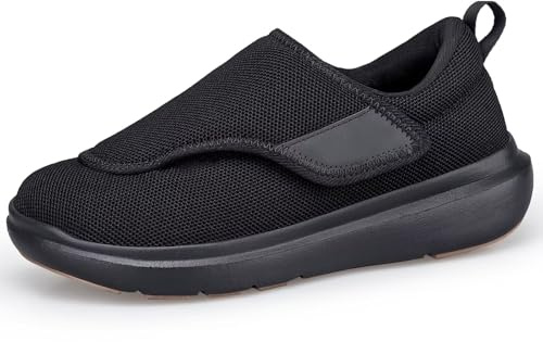 CHDDHX Zapatos Diabéticos Hombre Extra Anchas Zapatillas Ajustable Cómodo Ortopédico Ligero Respirable Antideslizante Rehabilitación Pantuflas Negro Talla 44