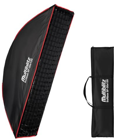 Multiblitz Softbox SF-30x120 Bowens con Rejilla y difusores, modificador de luz para Flash de Estudio y luz LED Continua, difusor de luz para fotografía de Retrato e iluminación de vídeo