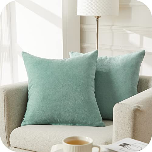 Topfinel Kissenbezug 45x45 cm Mintgrün 2er Set Flauschig Chenille Deko Wohnzimmer Kissenbezüge Kissenhülle Sofakissen Dekokissen Kuschelkissen Zierkissen Für Sofa Bett Garten Balkon Kinderzimmer