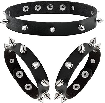 Manfnee Punk Bracciale Choker Rock Gotico Pelle PU con rivetti spuntoni Nero Regolabile Uomo Donna
