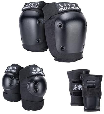187 Killer Pads Six Pack Pad Set, Protective Gear for Elbows, Knees, and Wrists - Ideal for Skateboarding, Roller Skating, and Inline Skating (Black, X-Small)