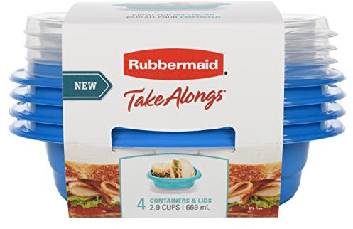 Rubbermaid TakeAlongs 2115739 Lebensmittelaufbewahrungs- und Mahlzeiten-Vorbereitungsbehälter, quadratisch, 2,9 Tassen, 4er-Pack