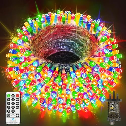 120M 1000 LED Outdoor Christmas Lights Fairy Lights Plug in Extra Long Xmas String Lights Waterproof with Remote Timer 8 Modes for Outside Garden House Party Wedding Yard Tree Decorations-Multicolored