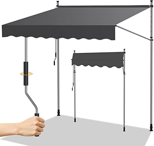 Randaco Bandrullgardin med vev, 200 x 120 cm, infällbar markis med hål, UV-beständig, höjdjusterbar markis för balkong, trädgård, uteplats, grå