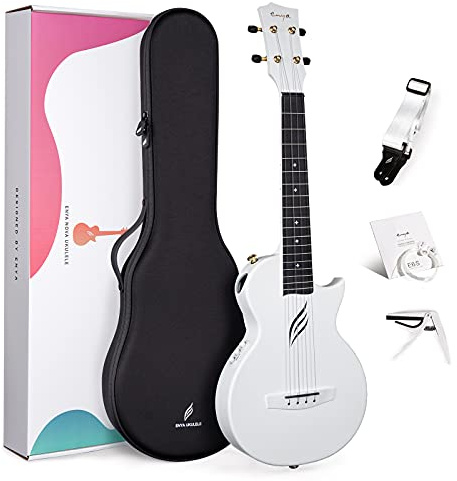 Enya Tenor Ukulele 26 Inch Carbon Fiber Acousticplus Cutaway Travel Ukelele for Beginner Bundle Kit Including Case, Strap, Capo and Strings（Nova UE Pro White）