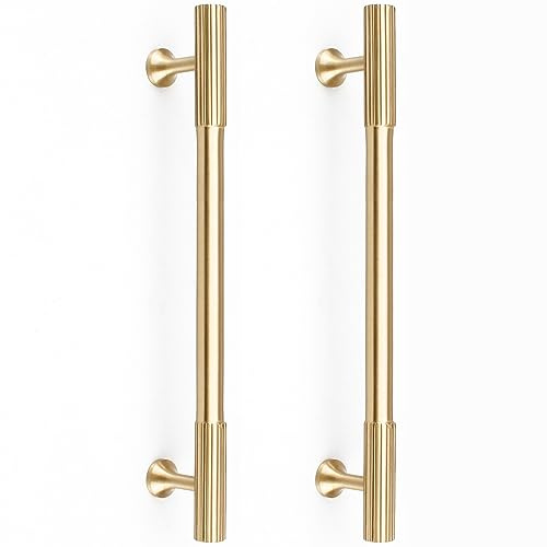 RZDEAL 4pcs Solid Brass Gold Cabinet Pulls, 6-1/4-Inch Hole Centers for Kitchen Cupboard Handles Modern Drawer Dresser Pulls Bathroom Brushed Brass Cabinet Pulls Wardrobe Door Handles