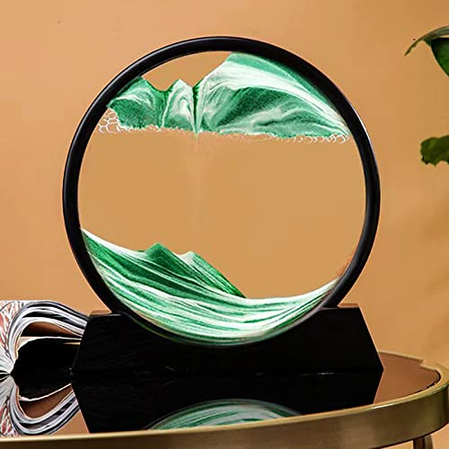 Yinhamnl Sablier 3D avec mouvement liquide, paysage de sable profond, cadre de sable mouvant, cadre de sable mouvant coloré 3D, décoration relaxante pour bureau, maison, bureau (vert)