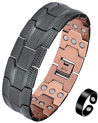 Jecanori 3 x Lymphdrainage-Kupfer-Magnetarmband für Herren, Kupferarmband mit 57 ultrastarken Magneten (3500 Gauss). Verstellbares Armband mit Entfernungswerkzeug und Schmuck-Geschenkbox