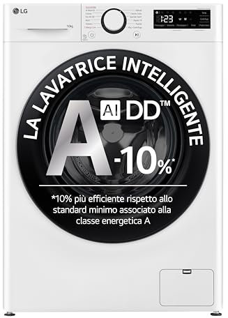 LG AI DD F4R3010NSWB Lavatrice a Carica Frontale 10kg Serie R3, Classe A-10%, 1400 Giri, AIWash, Lavaggio a vapore, Motore Direct Drive, Cestello a Bolle, Smart Diagnosis, Libera Installazione, Bianca
