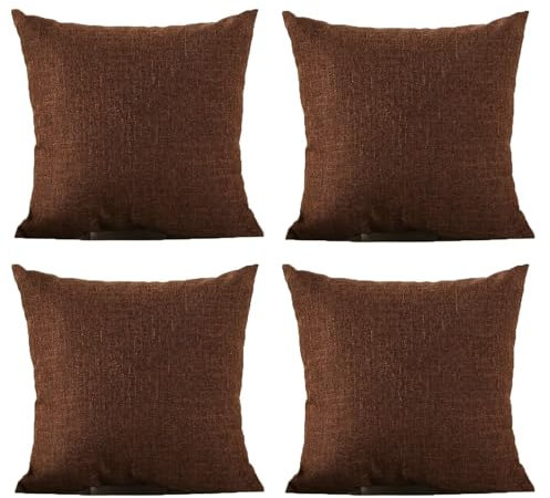 Zierkissenbezüge, Kissenhülle 45X45 Herbst Einfarbig Leinen Pillow Cover Dunkelbraun 4 Stück für Sofa Bett Wohnzimmer
