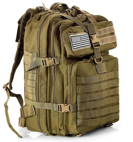 GUJOIN 50L Strapazierfähiger Nylon Wasserdichter Angeln Jagdrucksack Outdoor Militär Rucksäcke Taktische Sport Camping Wandertaschen (Khaki)