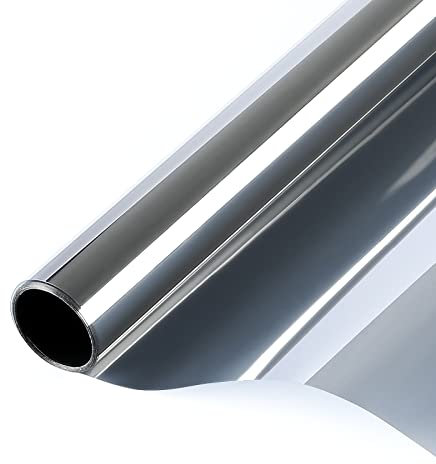 rabbitgoo Heat Reflective Window Film Privacy Film for Glass Windows, One Way Mirror Tint Sticker Sun Blocker, UV Glass Sticker Mirror Heat Reflector Thermal Solar Vinyl Silver 75x200cm