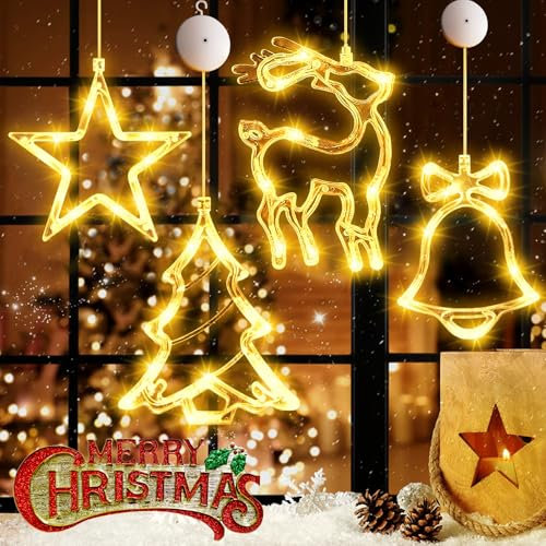 LED Lichtervorhang Weihnachten, 3er Weihnachtsbeleuchtung Innen, LED Sterne Beleuchtung, Fenster Lichterkette 155 LEDs für Party Deko
