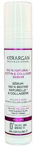 Kerargan - Sérum Capillaire Volumisant à la Biotine & Collagène - Pour Cheveux Fins, Plats, Ternes - Brillance et Fortification - Sans Sulfate, OGM, Huile Minérale - 50ml