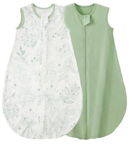 Duomiaomiao Gigoteuse pour bébé 2 Pack 0,5 Tog Sac de Couchage, Gigoteuse d'été pour bébé 100% Coton Couverture portable pour bébé Unisexe pour nourrisson Nouveau-né 0-6 mois, Fleurs vertes