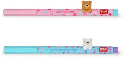 Legami - Set de 2 stylos gel Lovely Friends, édition limitée, animaux décoratifs amovibles et recombinables, évite de rouler, encre bleu clair et violette, pointe fine 0,5 mm