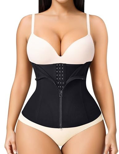 MERYOSZ Zipper Waist Trainer for Women - Mesh Corset Shapewear Tummy Control Body Shaper Waist Cincher Postpartum Girdle(Black, Small)