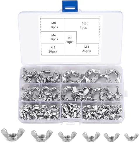 100 Piezas Tuercas de Mariposa Tuerca de Mariposa M3 M4 M5 M6 M8 M10 Tuercas de Alas de Acero Inoxidable para Herramientas de Bricolaje, Dispositivos Electrónicos Hardware