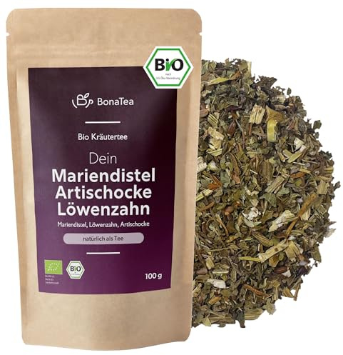 BIO Mariendistel Artischocke Löwenzahn Tee – BonaTea Pure3 Kräutertee ohne Zusatzstoffe und ohne Aromastoffe 100 g - Jetzt als Tee!