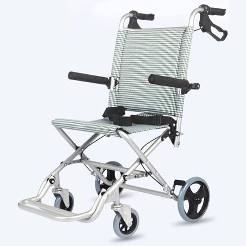 Sedia a rotelle da viaggio in alluminio leggero, design pieghevole per adulti, maniglie con freni, braccioli girevoli, larghezza seduta 46 cm, portata 130 kg