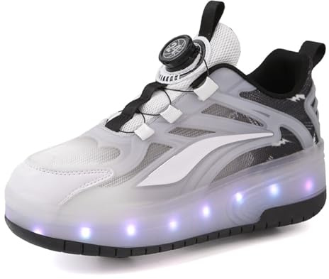 FANSU LED Lumières Chaussures à roulettes Garçons et Fille Taille 30-40, 2 en 1 Retractable Chaussures de Skateboard avec des 4 Roues Enfant Patins à roulettes Adolescents, Dégradés (Noir,31)